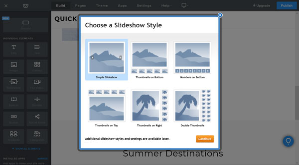 Weebly website builder, choose a slideshow style