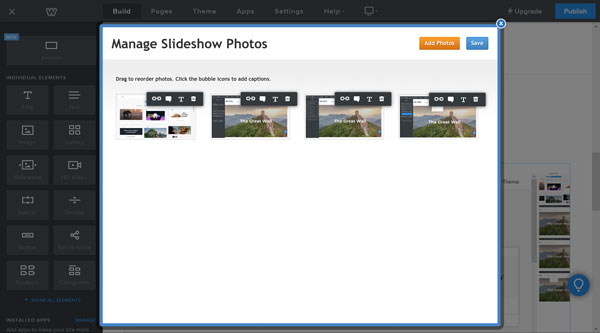 Weebly website builder, manage slideshow photos