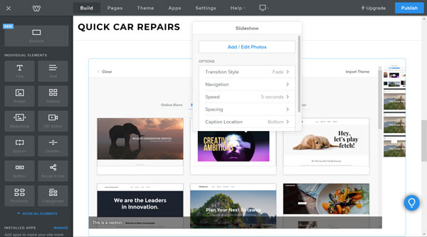Weebly website builder slideshow edit options