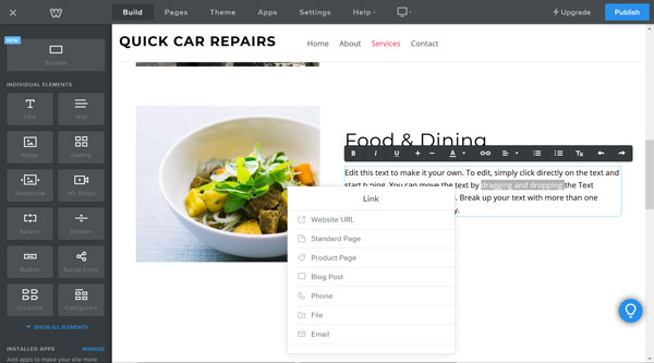 Weebly website builder text link options
