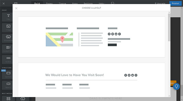 Weebly website builder, choose a footer layout