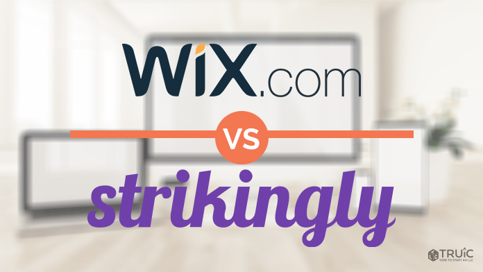 Wix and Strikingly logos on a blurred background.