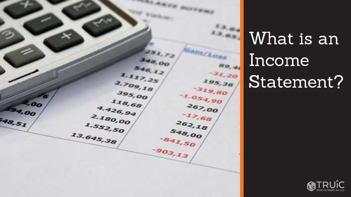 Income statement with calculator and pen. Text to the right reads, "What is an Income Statement?"