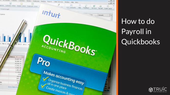 Payroll paperwork with quickbooks package on top.