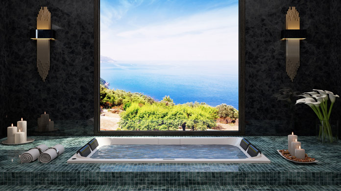 A hot tub overlooking a seaside cliff