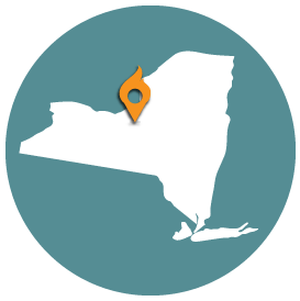 Small map with pin depicting Syracuse, NY