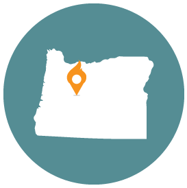 Small map with pin depicting Bend, OR
