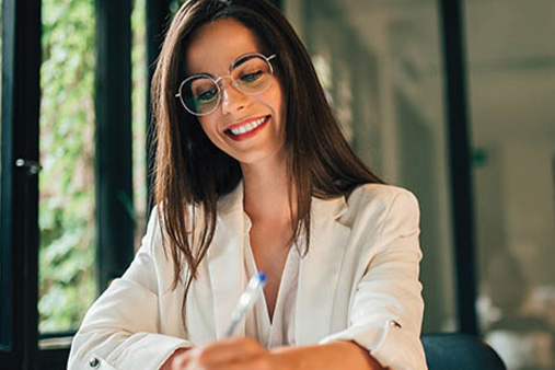 Business woman working on nonprofit paperwork.