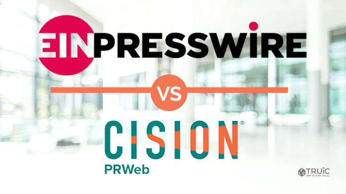 EIN Presswire logo versus Cision PRWeb logo.